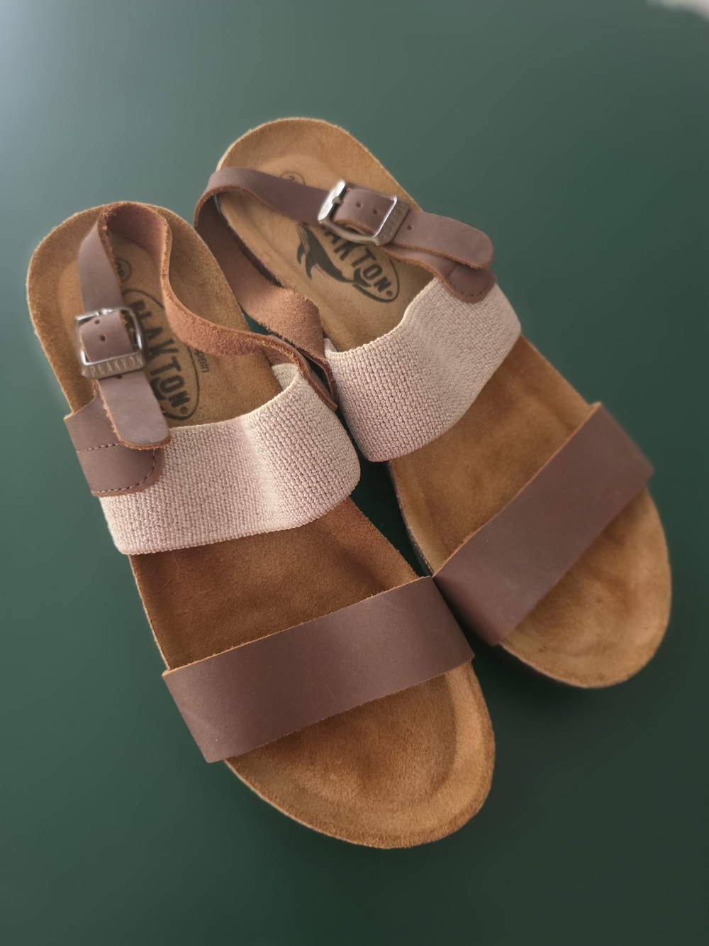 Women's Brown & Cream Adjustable Wedge Sandals